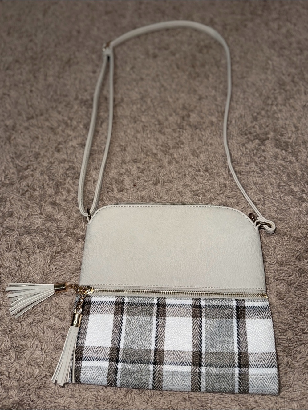 Crossbody Bag with Plaid Accent